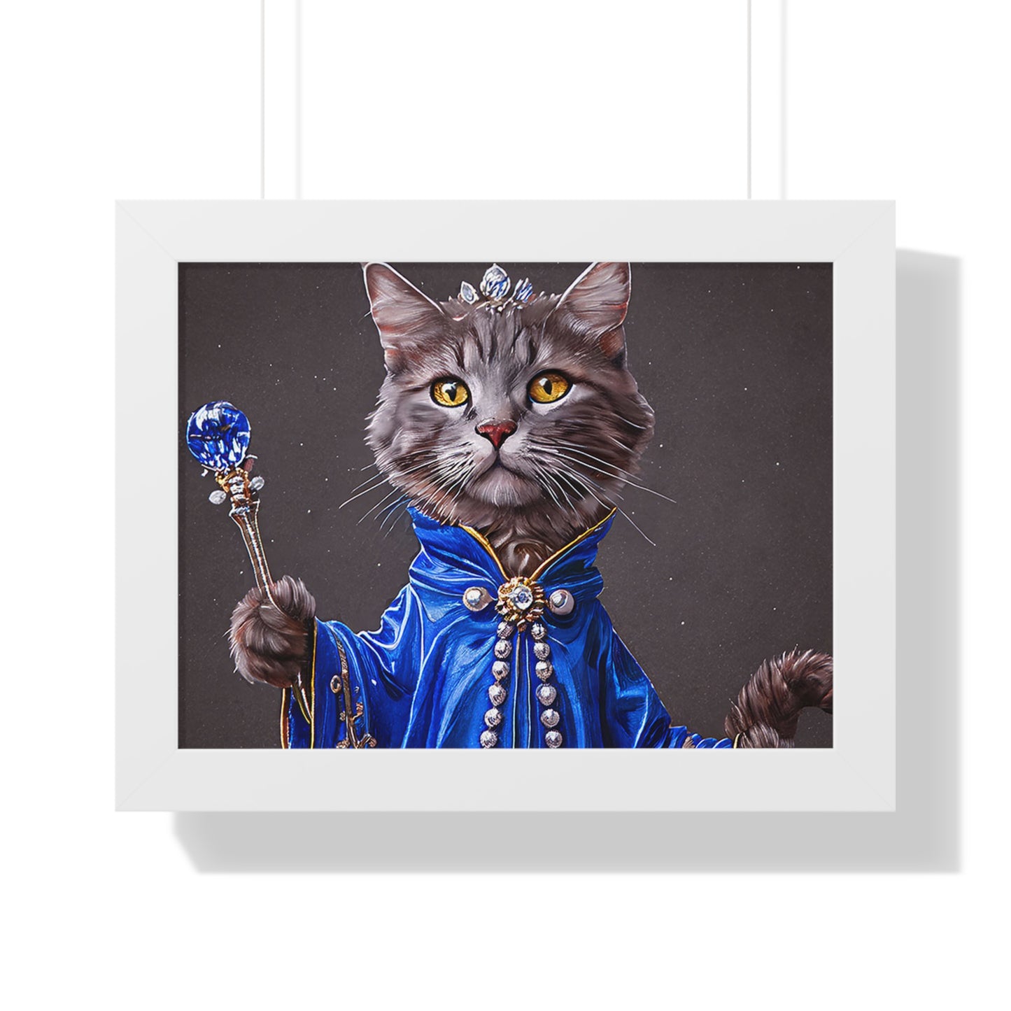 Regal Cat Framed Poster, Cat Lover Art, Cute Wall Decor, Pet Gift, Feline Artwork, Animal Painting, Home Accents