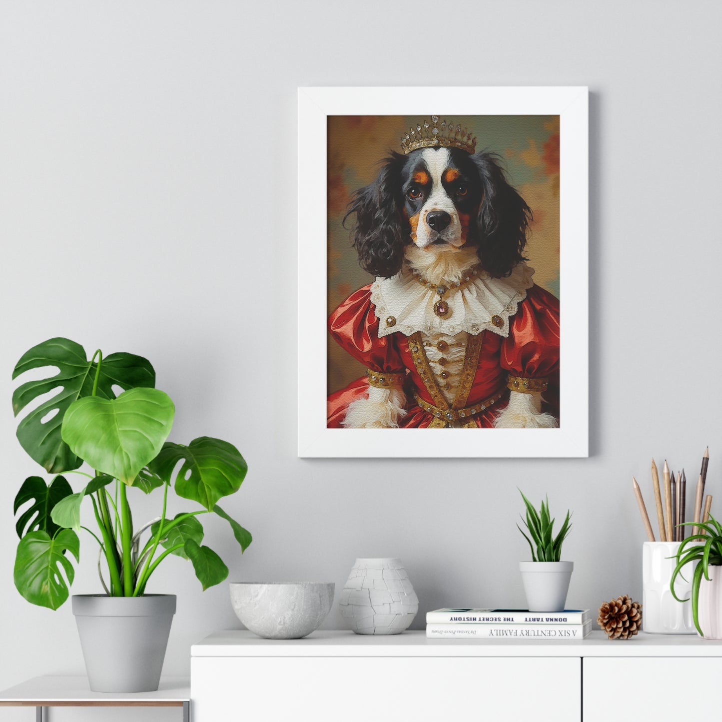 Royal Dog Framed Poster, Pet Lover Wall Art, Dog Portrait, Cute Home Decor, Gift for Animal Lovers