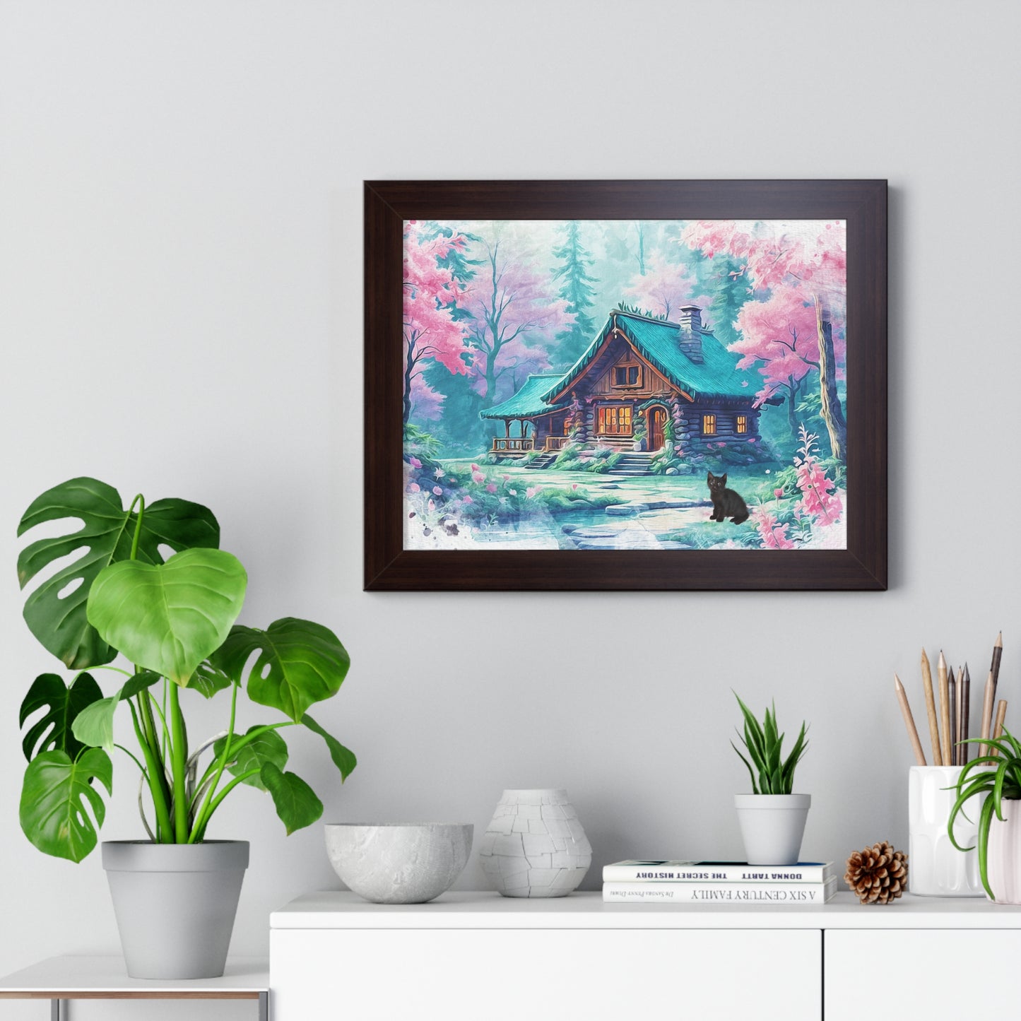 Cozy Cabin Framed Poster, Rustic Home Decor, Nature Wall Art, Gift for Homeowners, Landscape Print, Cabin Aesthetic