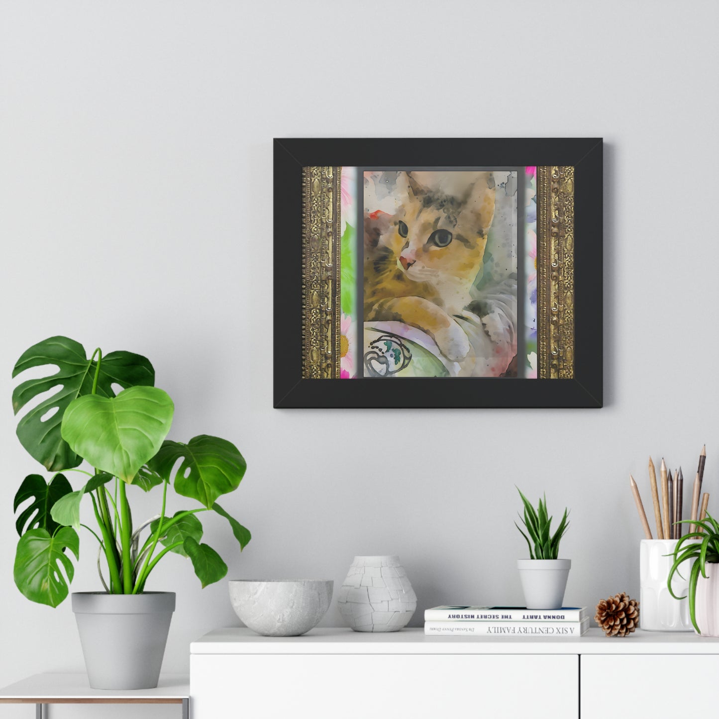 Framed Cat Art Print, Watercolor Cat Poster, Pet Lover Decor, Cat Lover Gift, Home Office Wall Art