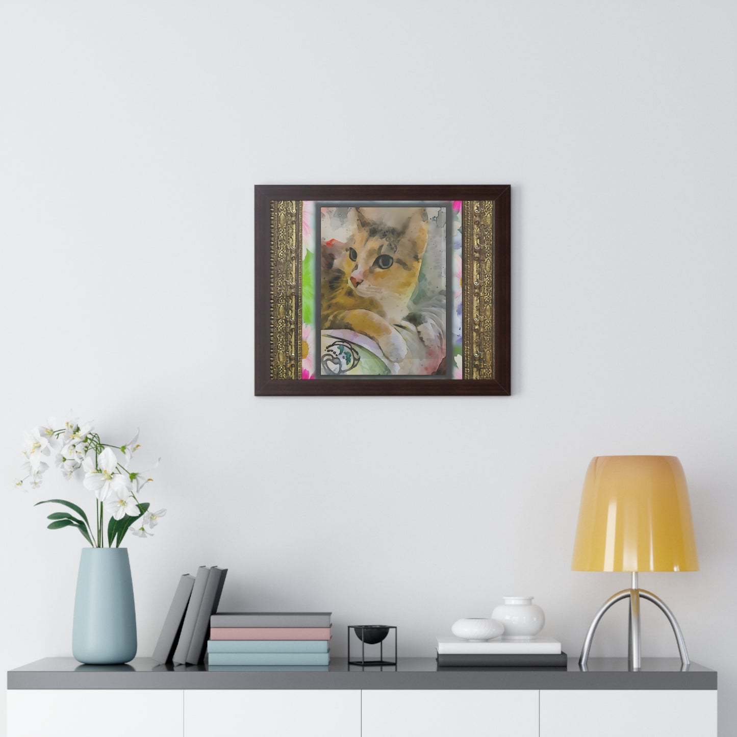 Framed Cat Art Print, Watercolor Cat Poster, Pet Lover Decor, Cat Lover Gift, Home Office Wall Art