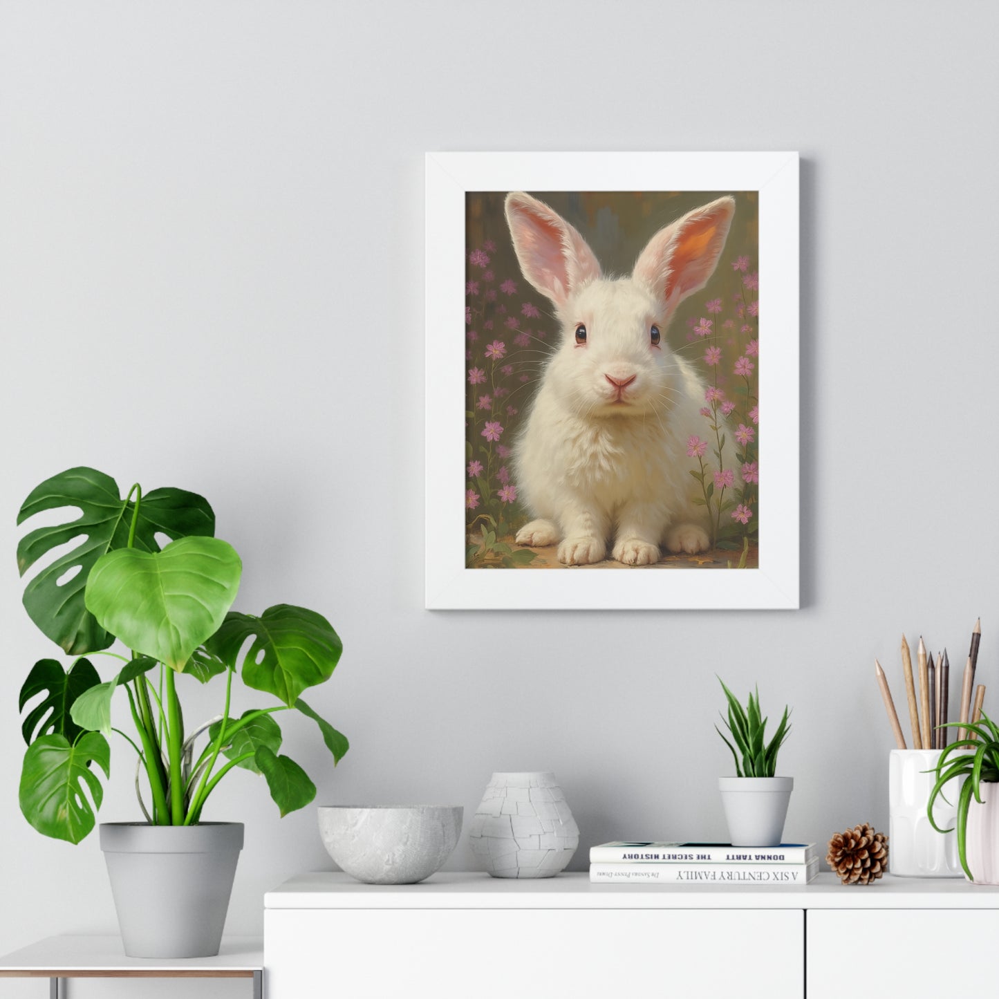 Charming Rabbit Framed Vertical Poster, Cute Bunny Art, Nursery Decor, Animal Wall Art, Kids' Room Decoration, Easter Gift