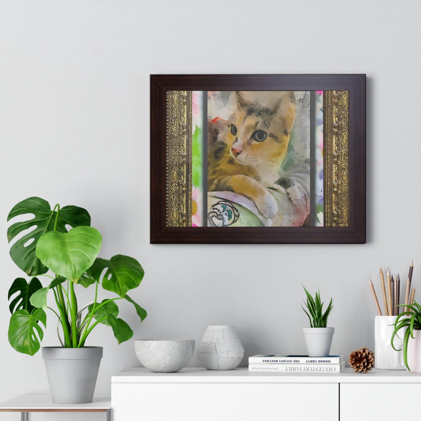 Framed Cat Art Print, Watercolor Cat Poster, Pet Lover Decor, Cat Lover Gift, Home Office Wall Art