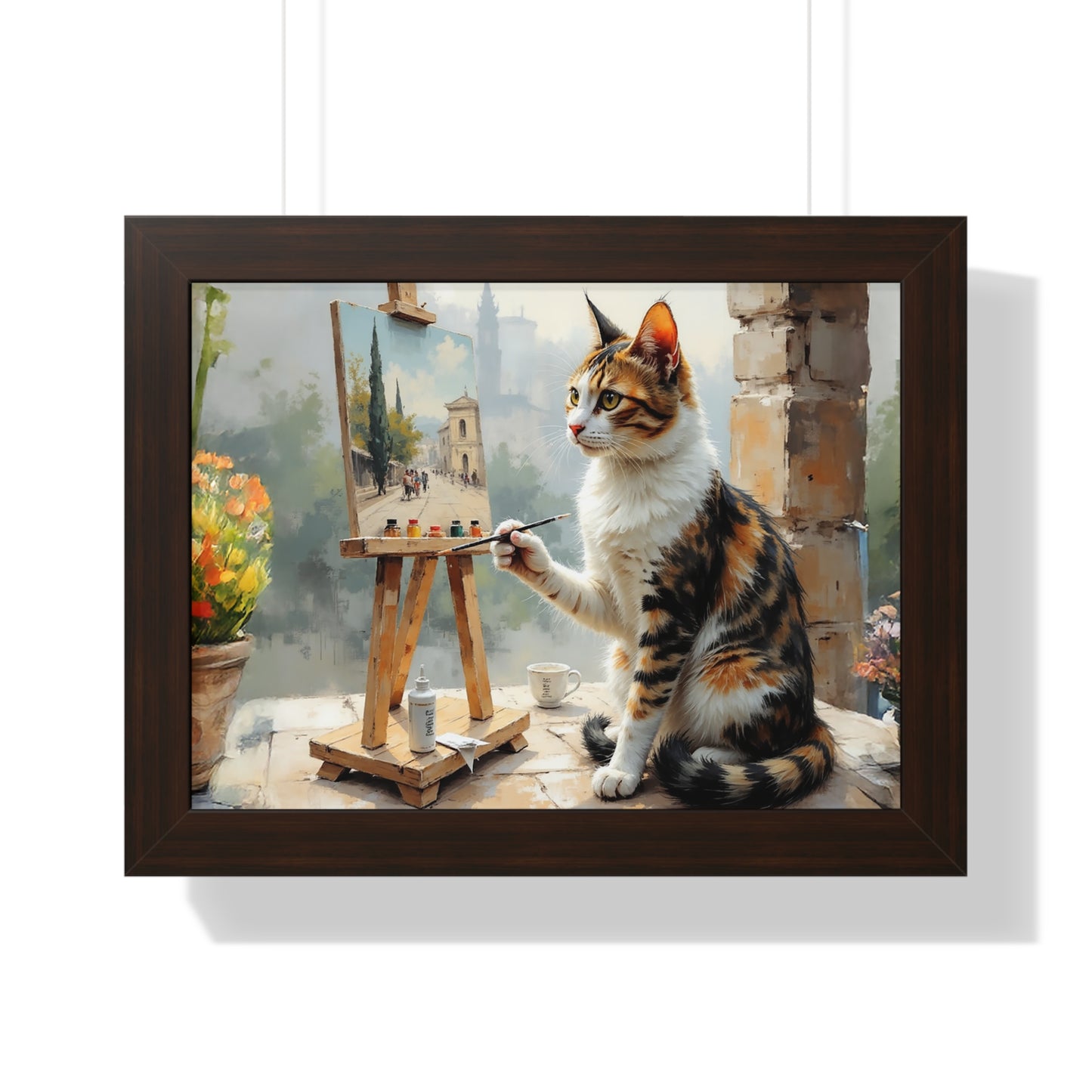 Artist Cat Framed Horizontal Poster, Cat Wall Art, Pet Lover Gift, Home Decor, Cat Painting, Cat Lover Gift