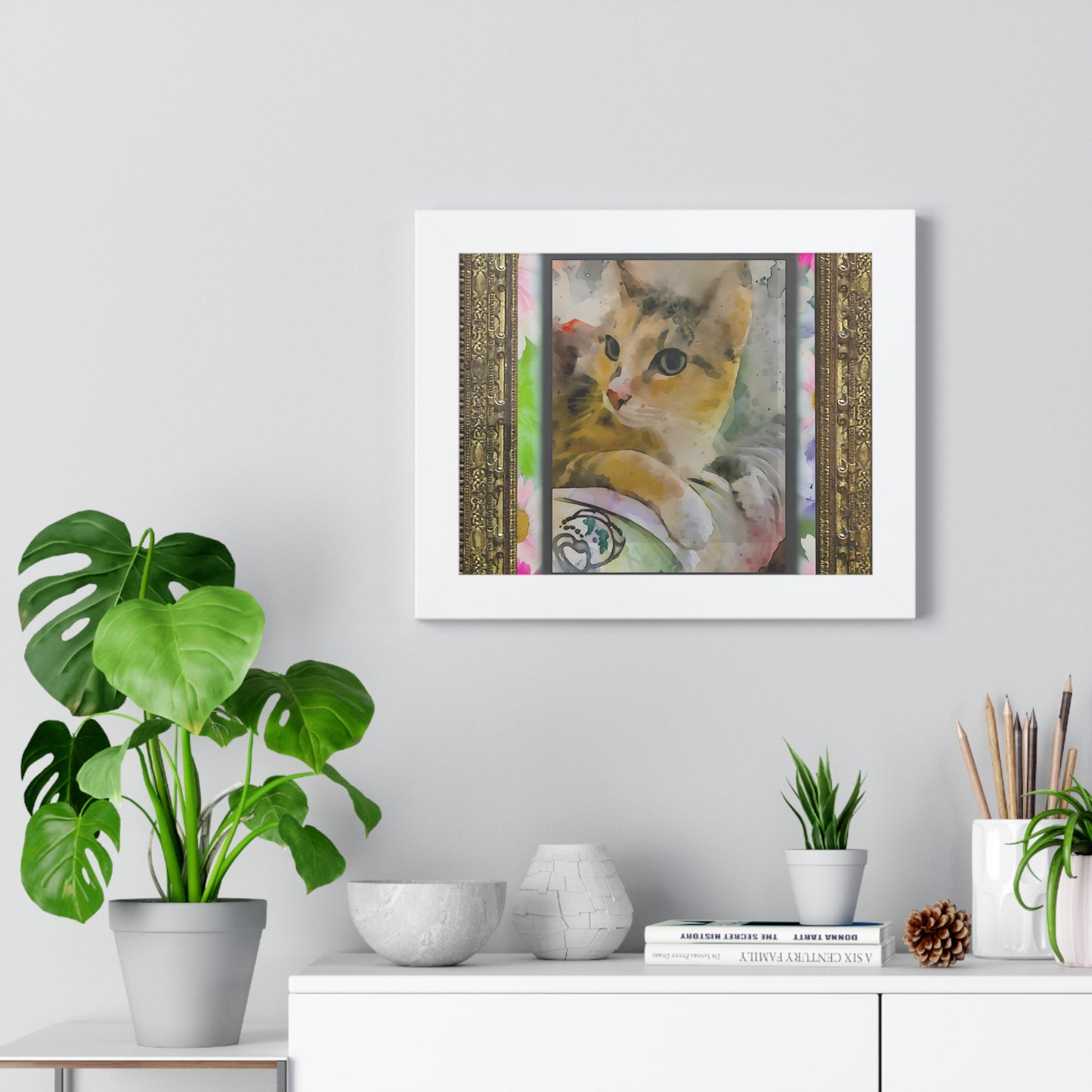 Framed Cat Art Print, Watercolor Cat Poster, Pet Lover Decor, Cat Lover Gift, Home Office Wall Art