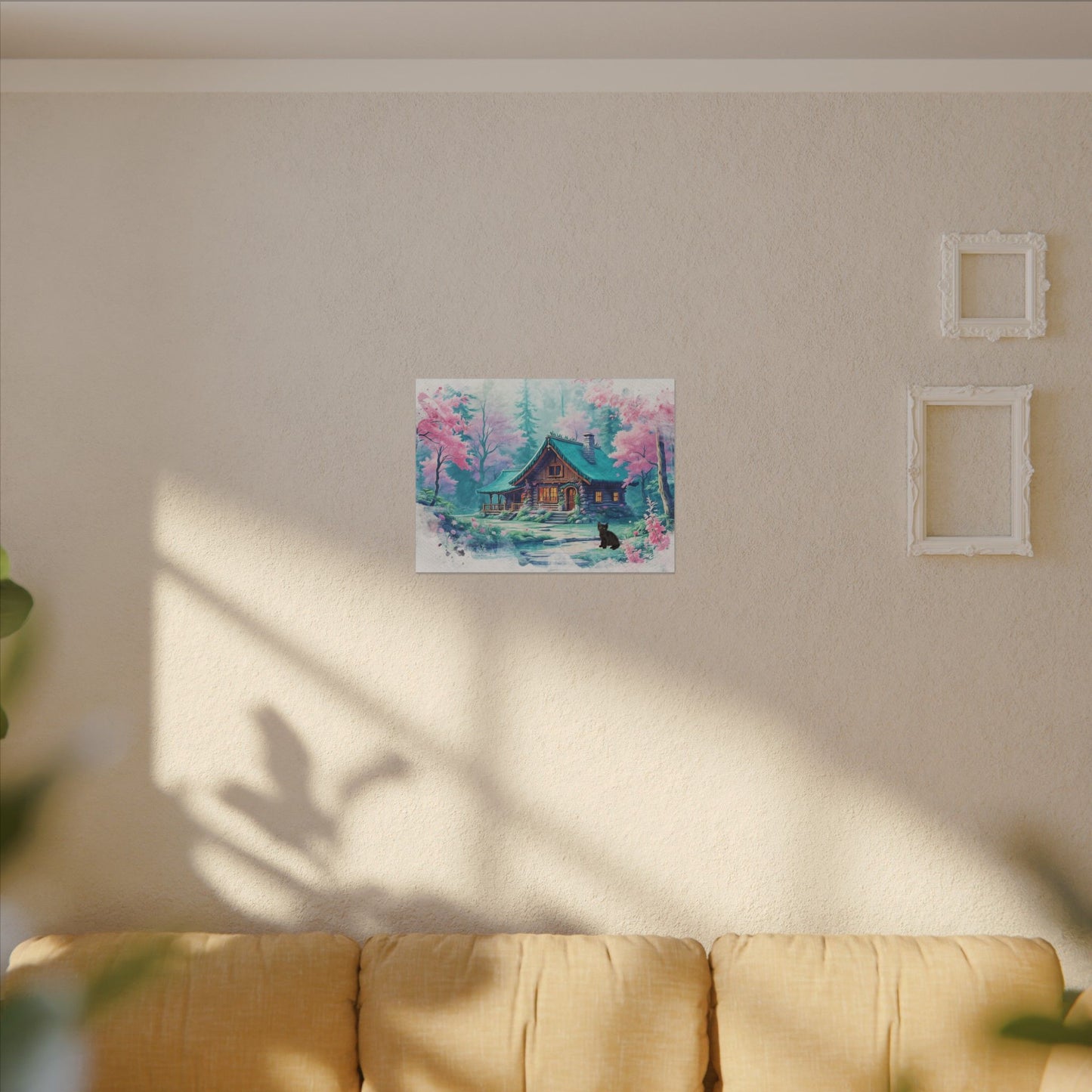 Serene Forest Canvas Art, Nature Wall Decor, Cozy Cabin Print, Spring Floral Home Decor, Black Bear Artwork