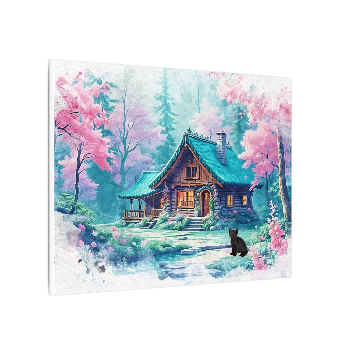 Serene Forest Canvas Art, Nature Wall Decor, Cozy Cabin Print, Spring Floral Home Decor, Black Bear Artwork