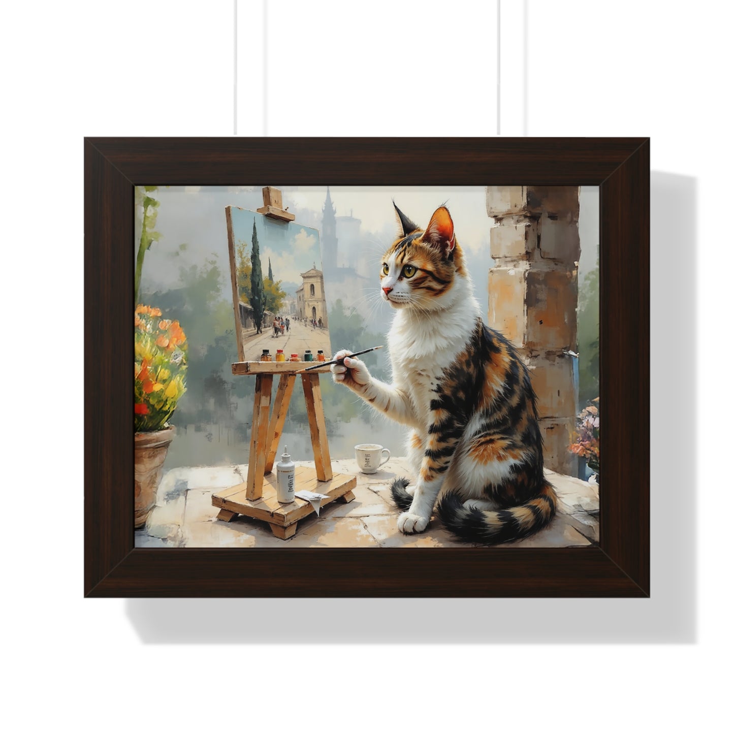 Artist Cat Framed Horizontal Poster, Cat Wall Art, Pet Lover Gift, Home Decor, Cat Painting, Cat Lover Gift