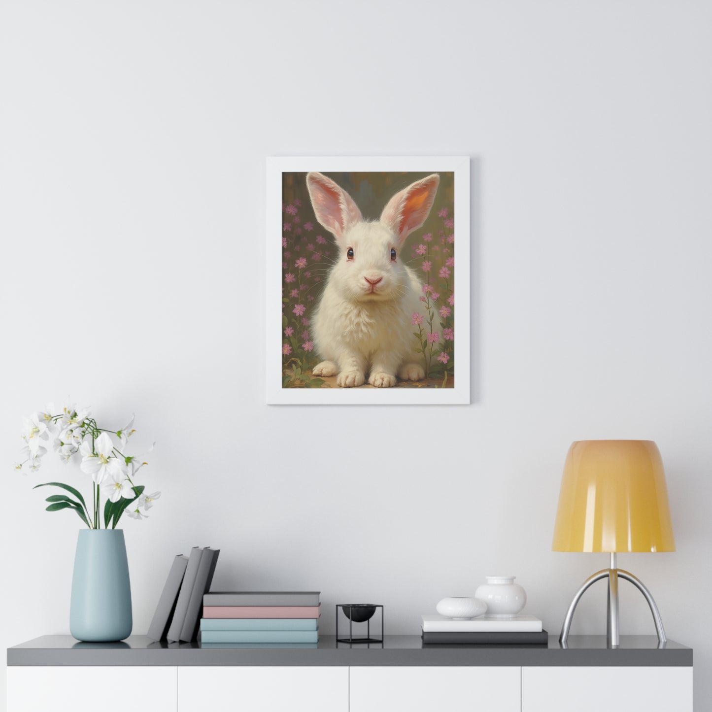 Charming Rabbit Framed Vertical Poster, Cute Bunny Art, Nursery Decor, Animal Wall Art, Kids' Room Decoration, Easter Gift
