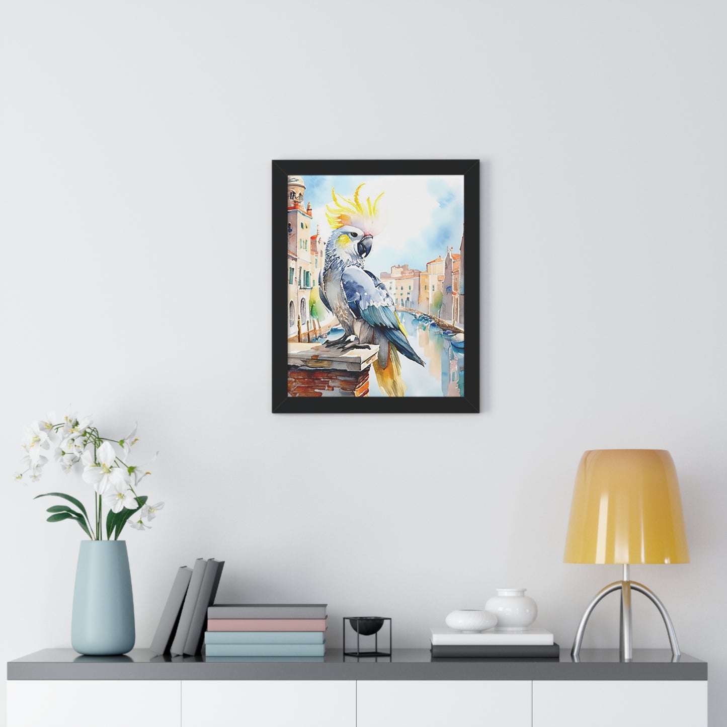 Vibrant Parrot Wall Art, Framed Vertical Poster, Tropical Decor, Bird Lover Gift, Home Interior Design, Nautical Wall Art