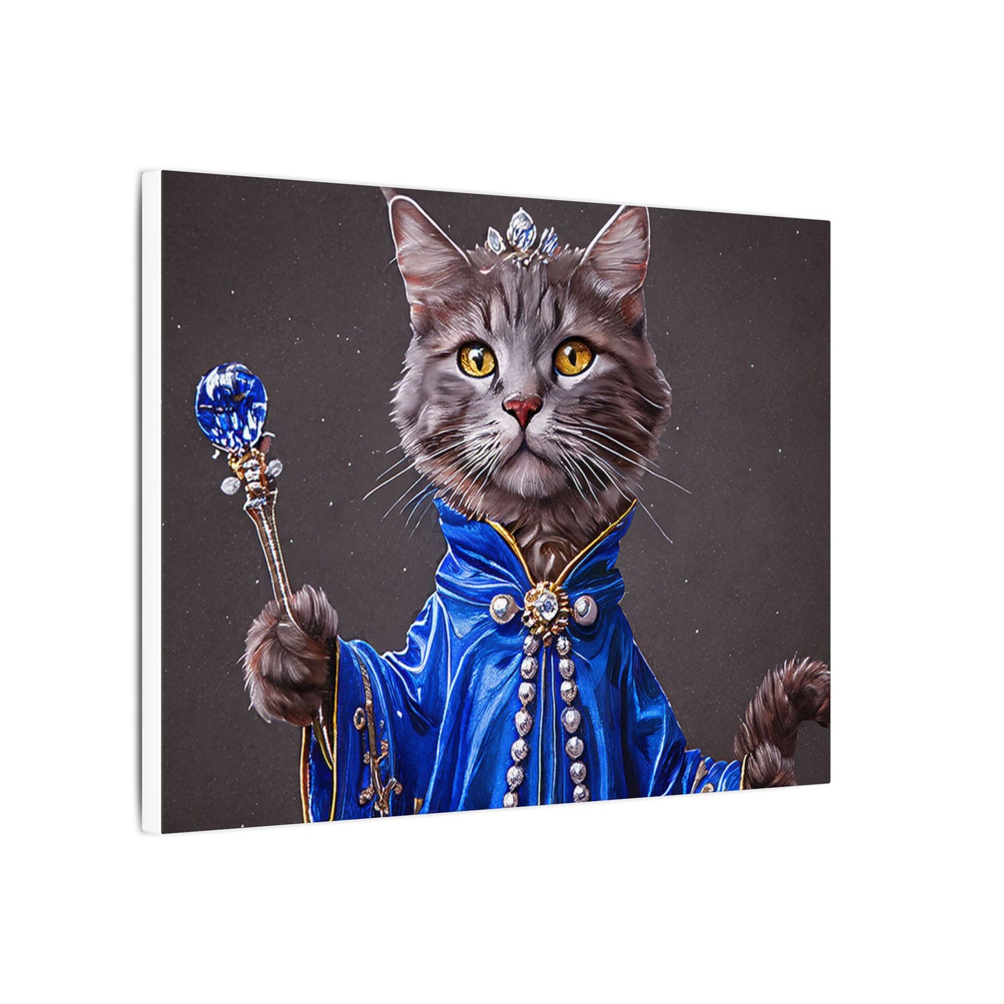 Majestic Cat Canvas Art, Whimsical Cat Portrait, Home Decor, Cat Lover Gift, Cat-Themed Wall Art, Royal Pet Print